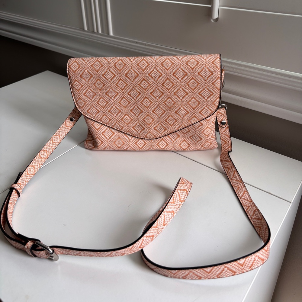 Peach Diamond-Print Crossbody Bag